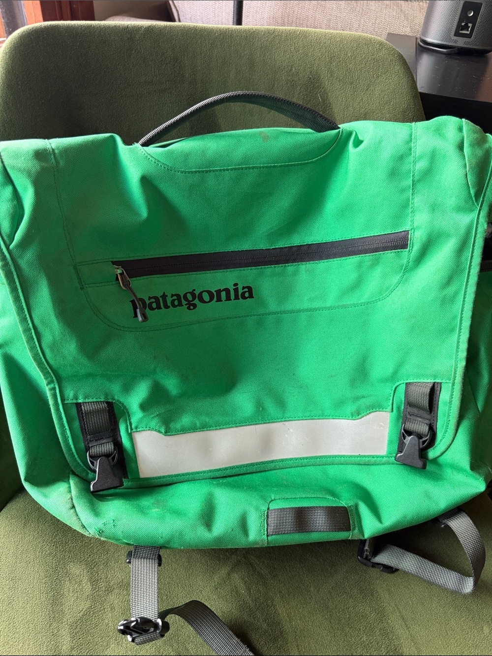 Patagonia Bright Green Messenger Bag with Black Accents